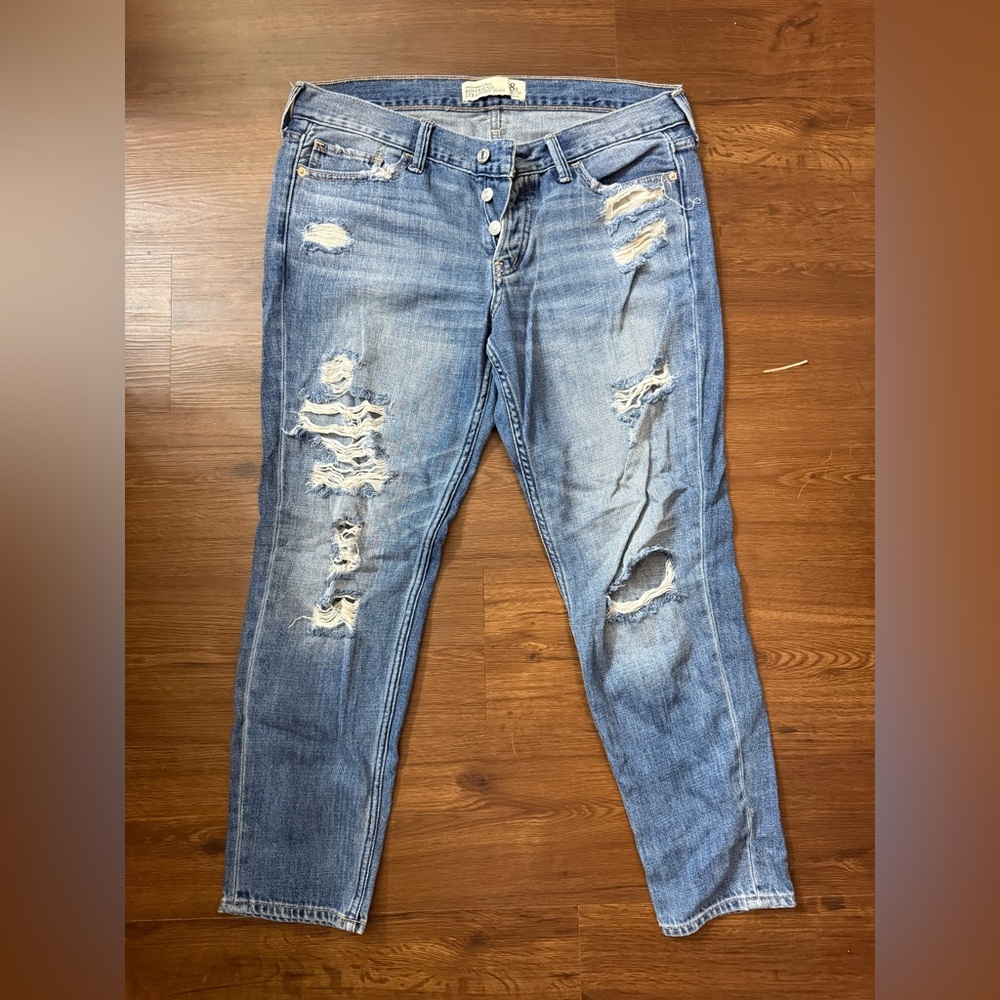 Abercrombie & Fitch Blue Boyfriend Jeans with Distressed Details